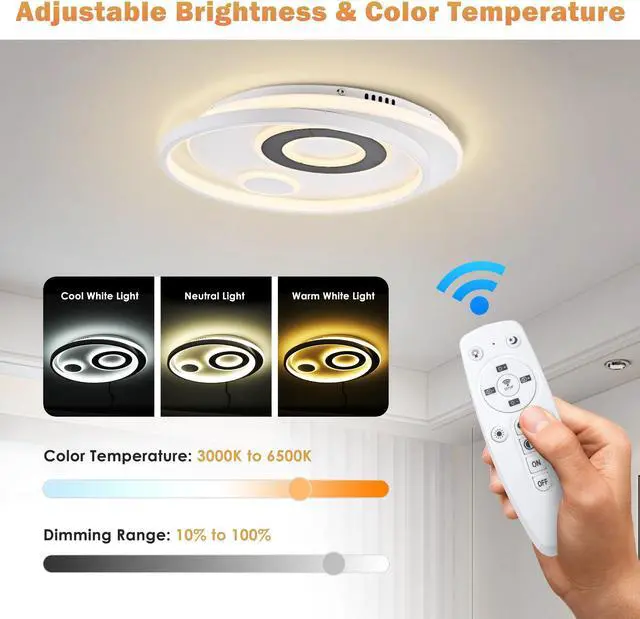 Alt view image 3 of 7 - 30W 18" Dimmable LED Ceiling Light Fixture Flush Mount Lamp with Remote Bedroom
