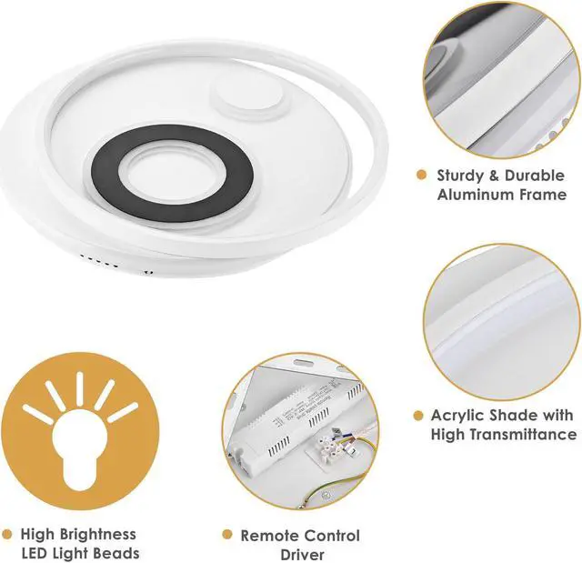 Alt view image 4 of 7 - 30W 18" Dimmable LED Ceiling Light Fixture Flush Mount Lamp with Remote Bedroom