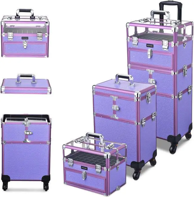 Alt view image 2 of 7 - Byootique 2in1 Nail Polish Organizer Rolling Makeup Train Case Manicure Purple