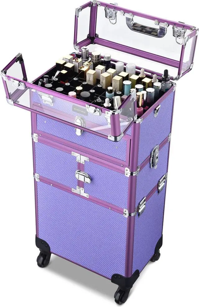 Alt view image 3 of 7 - Byootique 2in1 Nail Polish Organizer Rolling Makeup Train Case Manicure Purple
