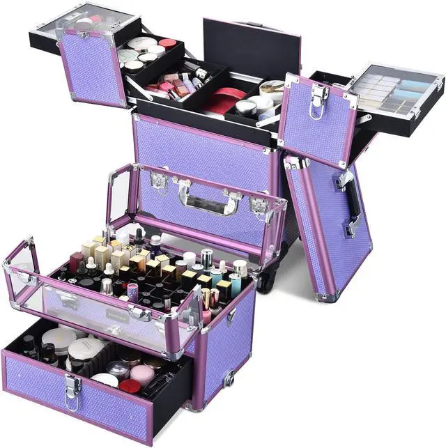Alt view image 5 of 7 - Byootique 2in1 Nail Polish Organizer Rolling Makeup Train Case Manicure Purple