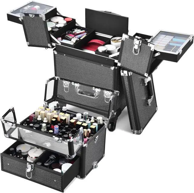 Alt view image 5 of 7 - Byootique 2in1 Nail Polish Organizer Rolling Makeup Train Case Manicure Black
