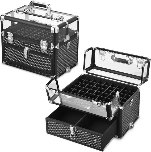Alt view image 6 of 7 - Byootique 2in1 Nail Polish Organizer Rolling Makeup Train Case Manicure Black