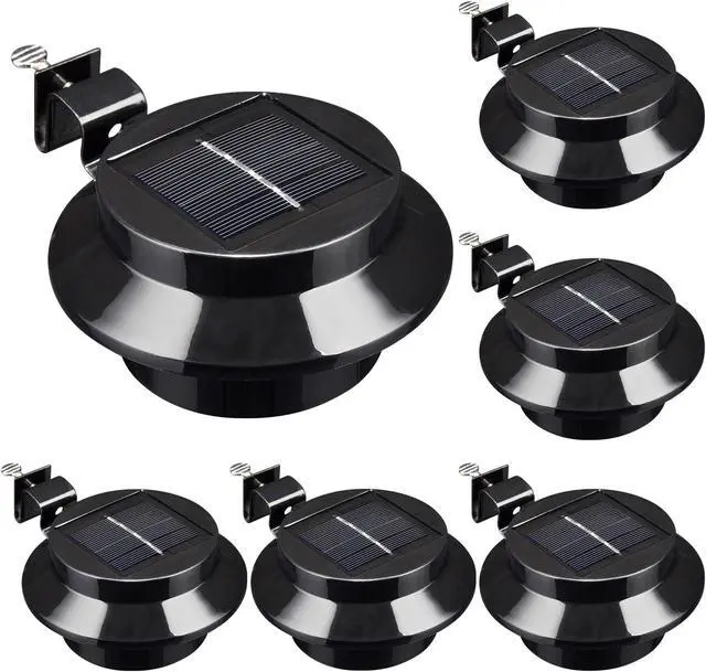 Main image of Yescom LED Solar Gutter Outdoor Wall Light Security Waterproof Garden Yard Pathway Stair Black  6 Pack