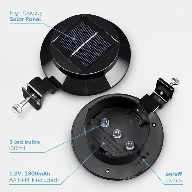 Alt view image 3 of 7 - Yescom LED Solar Gutter Outdoor Wall Light Security Waterproof Garden Yard Pathway Stair Black  6 Pack