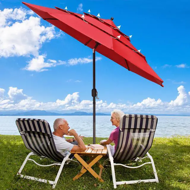 Alt view image 2 of 7 - Yescom 10 Ft 3 Tier Patio Umbrella with Crank Handle Push to Tilt Home Garden