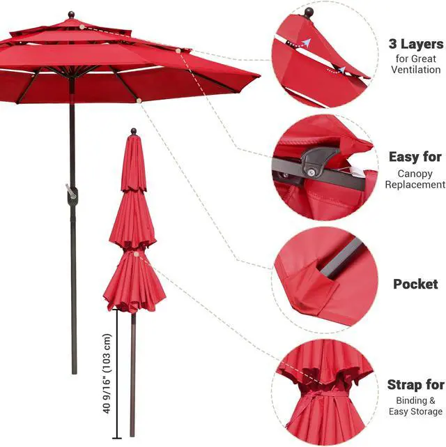 Alt view image 4 of 7 - Yescom 10 Ft 3 Tier Patio Umbrella with Crank Handle Push to Tilt Home Garden