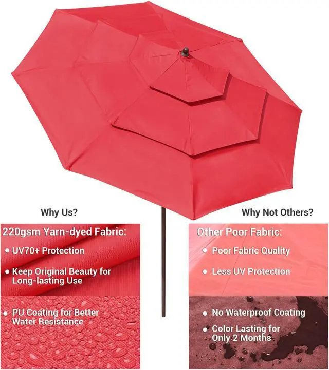 Alt view image 6 of 7 - Yescom 10 Ft 3 Tier Patio Umbrella with Crank Handle Push to Tilt Home Garden