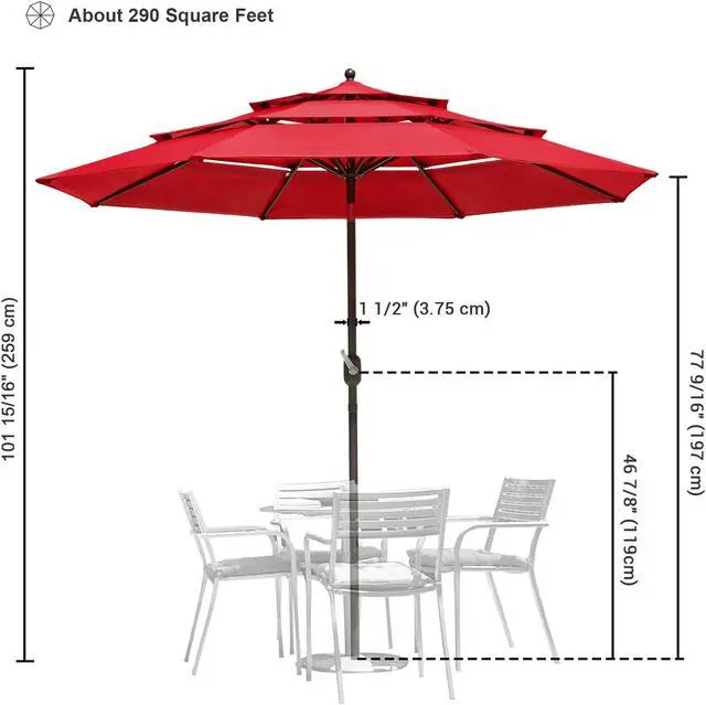Alt view image 7 of 7 - Yescom 10 Ft 3 Tier Patio Umbrella with Crank Handle Push to Tilt Home Garden