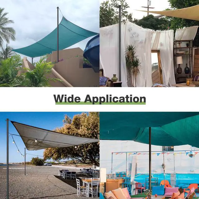 Alt view image 2 of 7 - Yescom 10 Ft Sun Shade Sail Pole Post Canopy Awning Deck Patio Backyard with Pole Bracket Clamp Powder Patio Outdoor 121" Black