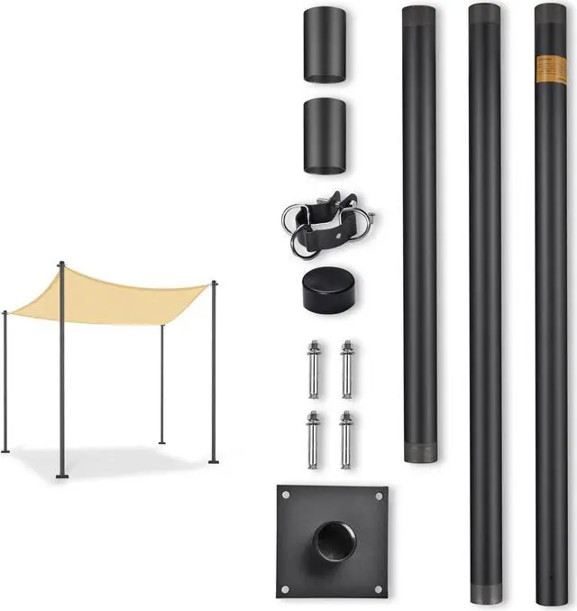 Alt view image 3 of 7 - Yescom 10 Ft Sun Shade Sail Pole Post Canopy Awning Deck Patio Backyard with Pole Bracket Clamp Powder Patio Outdoor 121" Black