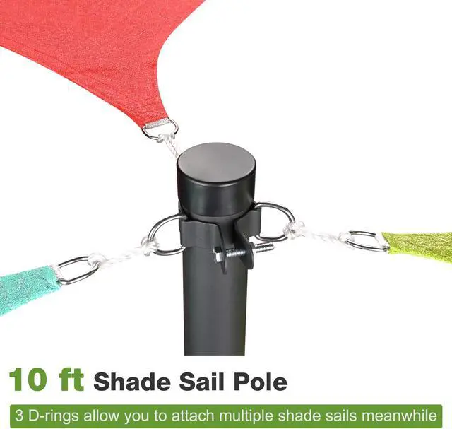 Alt view image 4 of 7 - Yescom 10 Ft Sun Shade Sail Pole Post Canopy Awning Deck Patio Backyard with Pole Bracket Clamp Powder Patio Outdoor 121" Black