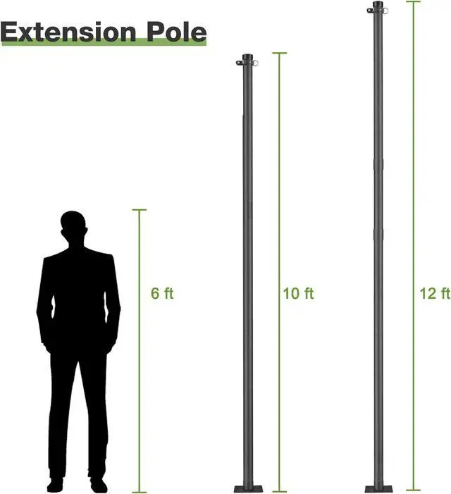 Alt view image 7 of 7 - Yescom 10 Ft Sun Shade Sail Pole Post Canopy Awning Deck Patio Backyard with Pole Bracket Clamp Powder Patio Outdoor 121" Black