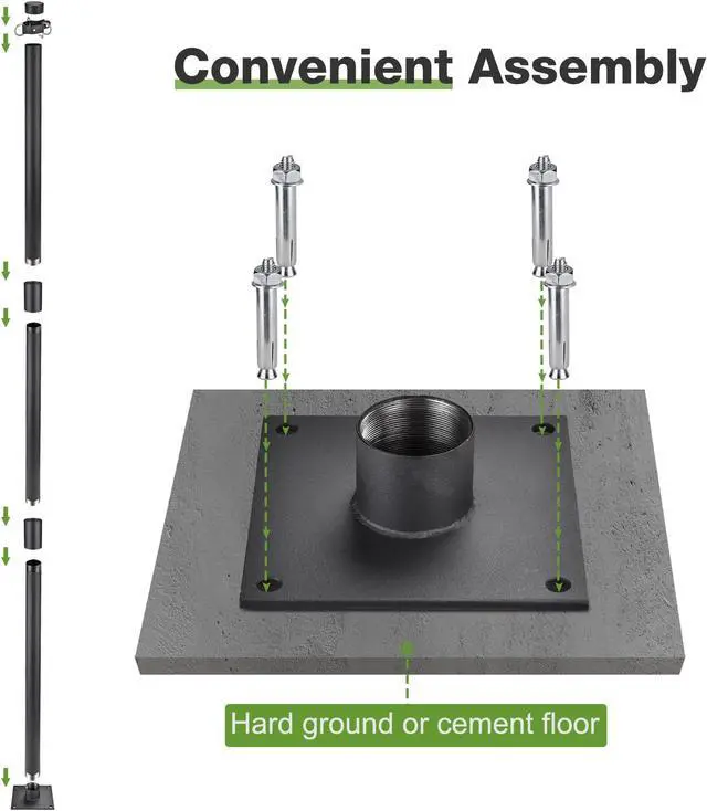 Alt view image 5 of 7 - Yescom 10 Ft Sun Shade Sail Pole Post Canopy Awning Deck Patio Backyard with Pole Bracket Clamp Powder Patio Outdoor 121" Black