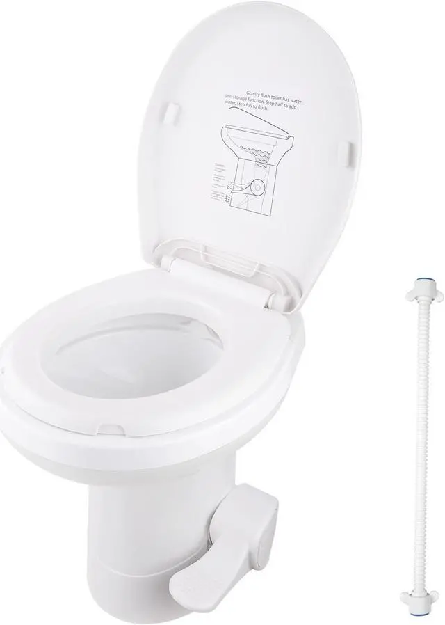 Alt view image 2 of 14 - Yescom RV Toilet Gravity Flush Camper Toilet Elongated 20" High Travel Trailer Toilet for RV HDPE