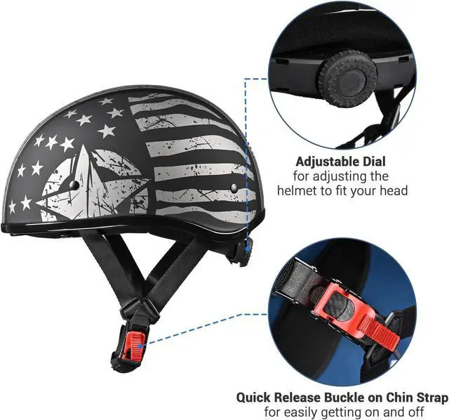 Alt view image 6 of 7 - AHR Half Face Motorcycle Helmet Sun Visor DOT Approved Bike Chopper Cruiser