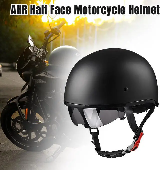 Alt view image 3 of 7 - AHR Half Face Motorcycle Helmet Sun Visor DOT Approved Bike Chopper Matte Black