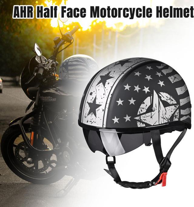Alt view image 3 of 7 - AHR Half Face Motorcycle Helmet Sun Visor DOT Approved Bike Chopper Cruiser