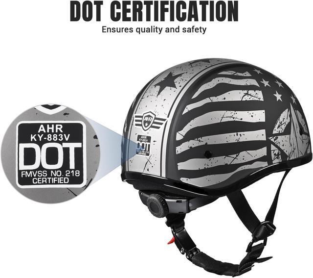 Alt view image 4 of 7 - AHR Half Face Motorcycle Helmet Sun Visor DOT Approved Bike Chopper Cruiser