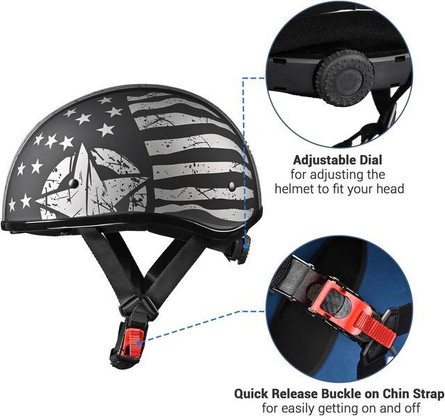 Alt view image 6 of 7 - AHR Half Face Motorcycle Helmet Sun Visor DOT Approved Bike Chopper Cruiser