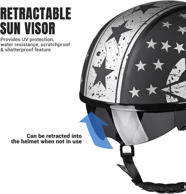 Alt view image 7 of 7 - AHR Half Face Motorcycle Helmet Sun Visor DOT Approved Bike Chopper Cruiser