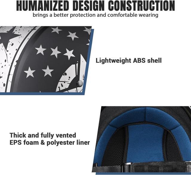 Alt view image 5 of 7 - AHR Half Face Motorcycle Helmet Sun Visor DOT Approved Bike Chopper Cruiser