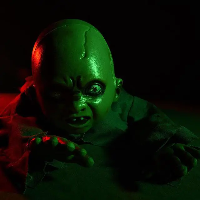 Alt view image 7 of 7 - Animated Crawling Baby Zombie Scary Ghost Baby Doll Halloween Decor Sound Sensor Flashing Eyes 2024