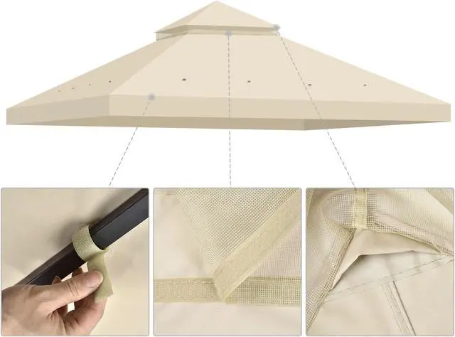 Alt view image 3 of 7 - Yescom 10x10 Ft 2-Tier Canopy Top Replacement for Petpvilit Gazebo Outdoor Patio Cover
