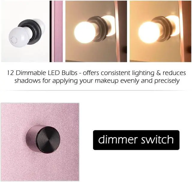 Alt view image 5 of 7 - Byootique Lighted Hollywood Vanity Mirror 12pcs Dimmable LED Tabletop Wall Mount Makeup