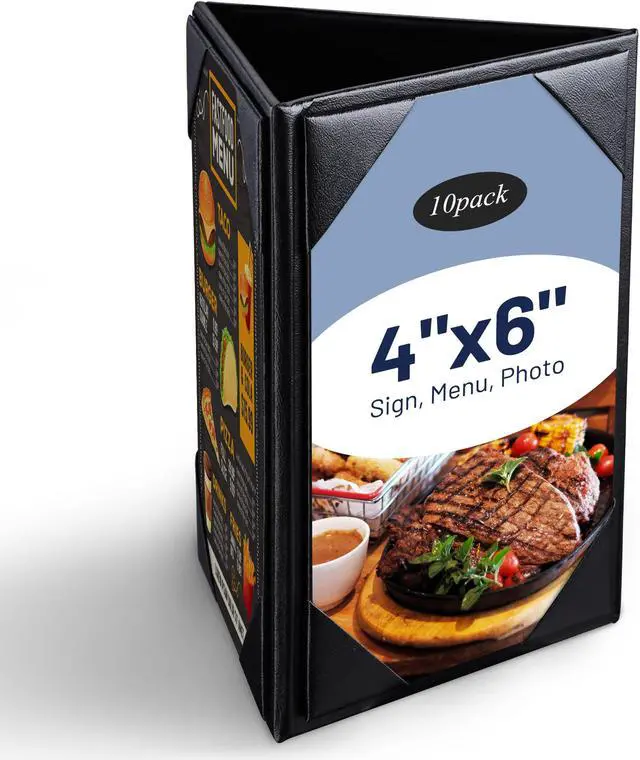 Main image of 10pcs 4"x6" 3-Side Triangle Menu Holder Black Table Tent for Bar Cafe Restaurant