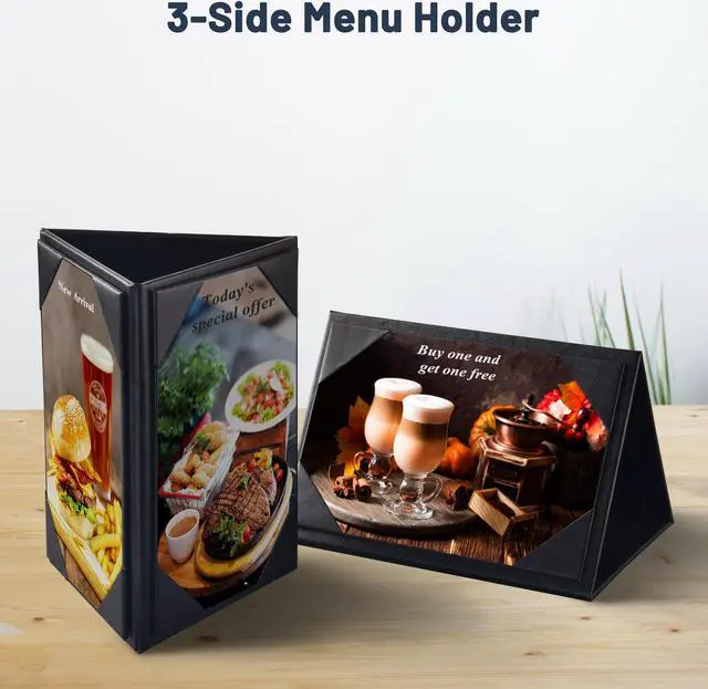 Alt view image 2 of 7 - 10pcs 4"x6" 3-Side Triangle Menu Holder Black Table Tent for Bar Cafe Restaurant
