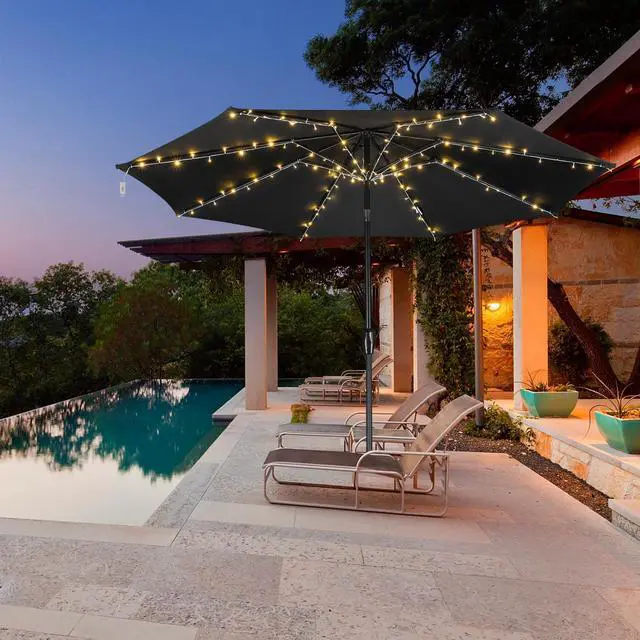 Alt view image 3 of 7 - Yescom Patio Umbrella Solar String Light with Remote Control Timer Fit 8-Rib 8/9/10 Ft Outdoor Shade 128 LED Warm White