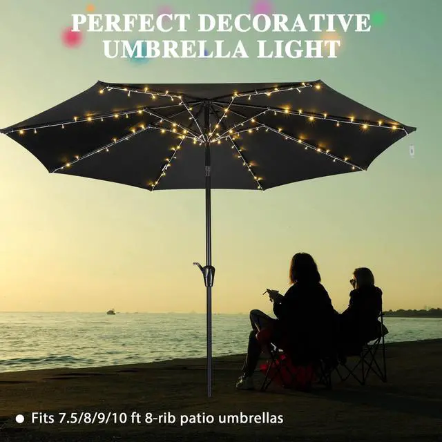 Alt view image 6 of 7 - Yescom Patio Umbrella Solar String Light with Remote Control Timer Fit 8-Rib 8/9/10 Ft Outdoor Shade 128 LED Warm White