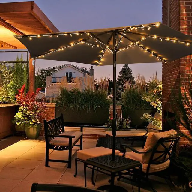 Alt view image 2 of 7 - Yescom Patio Umbrella Solar String Light with Remote Control Timer Fit 6-Rib 7/8/9 Ft Outdoor Shade 96 LED Warm White
