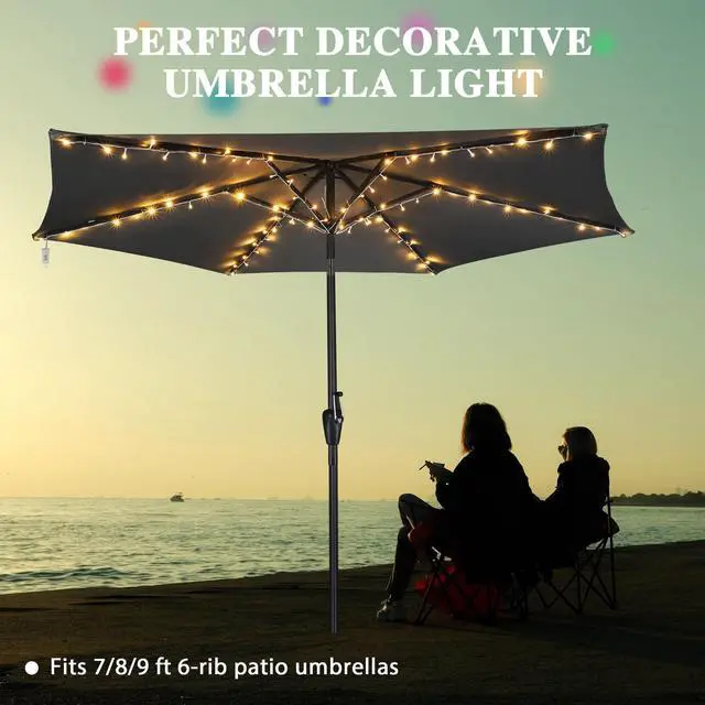 Alt view image 6 of 7 - Yescom Patio Umbrella Solar String Light with Remote Control Timer Fit 6-Rib 7/8/9 Ft Outdoor Shade 96 LED Warm White