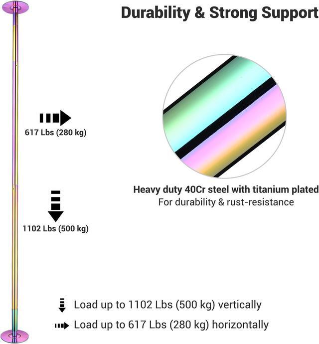 Alt view image 4 of 7 - Yescom 12 FT Stripper Pole Spinning Static Dancing Pole Kit with Extensions for Fitness Party Club Dance Exercise Home Gym , Colorful