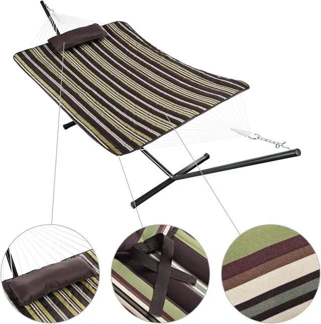 Alt view image 5 of 7 - Hammock with Stand for 2 Person 500Lbs Pillow Carrying Case Outdoor Patio Camp