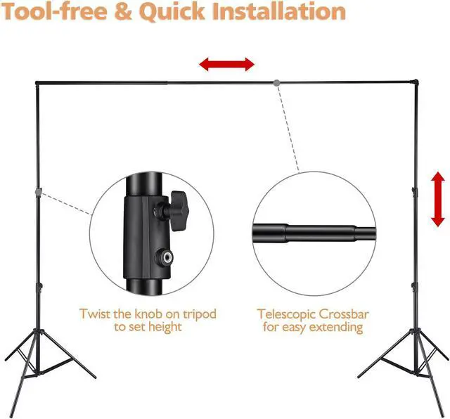 Alt view image 3 of 7 - 9.5x10 Ft Photo Backdrop Stand Kit Tripod Crossbar for Muslin Background Studio