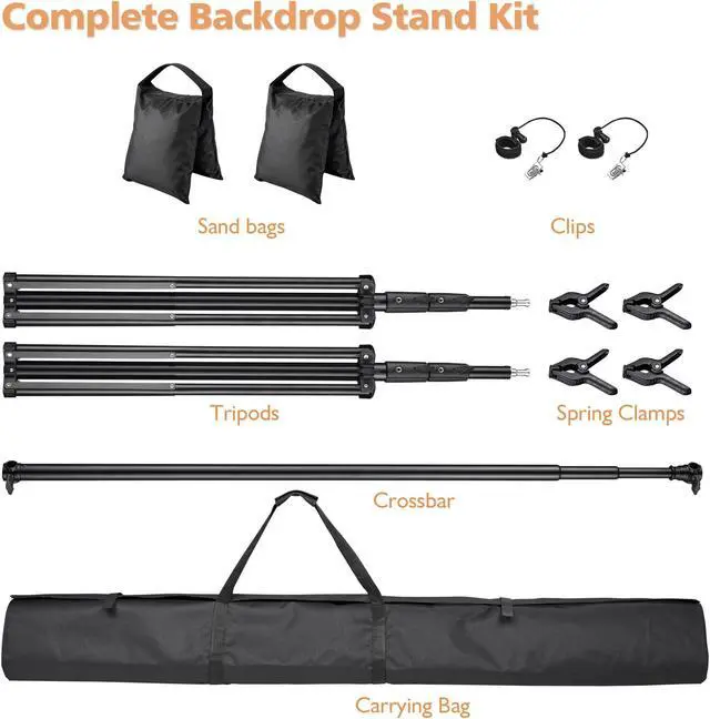 Alt view image 5 of 7 - 9.5x10 Ft Photo Backdrop Stand Kit Tripod Crossbar for Muslin Background Studio