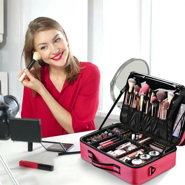 Alt view image 2 of 7 - Byootique 4in1 Rolling Makeup Train Case LED Lighted Mirror Cosmetic Box Storage