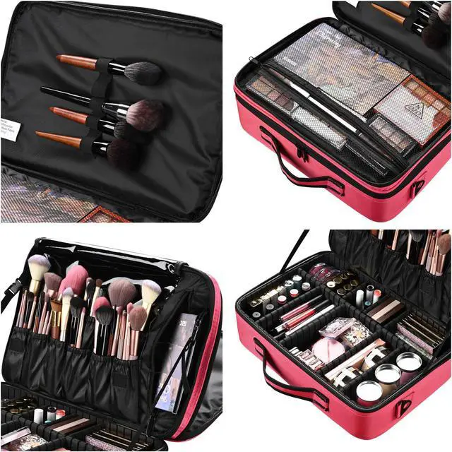 Alt view image 3 of 7 - Byootique 4in1 Rolling Makeup Train Case LED Lighted Mirror Cosmetic Box Storage