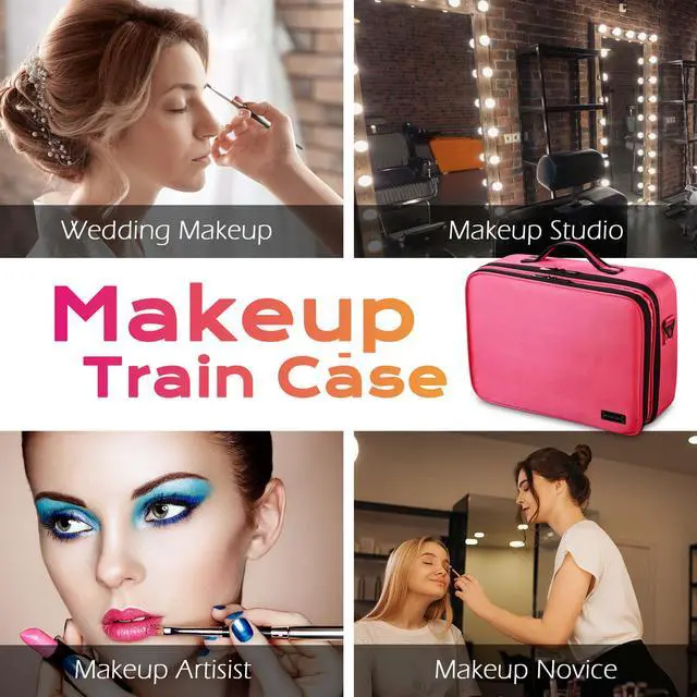 Alt view image 7 of 7 - Byootique 4in1 Rolling Makeup Train Case LED Lighted Mirror Cosmetic Box Storage