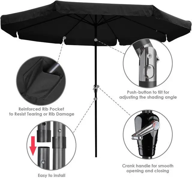Alt view image 4 of 7 - 10Ft 8 Rib Outdoor Patio Umbrella Market Crank Tilt Button Sunshade Backyard