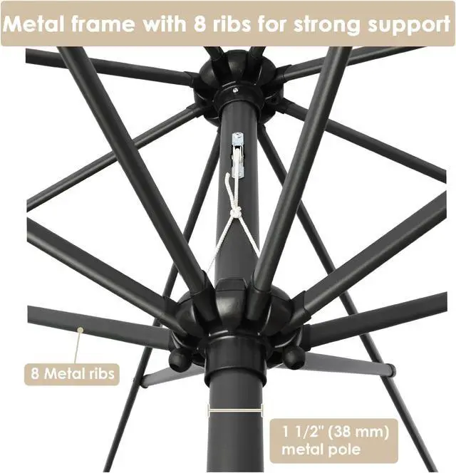 Alt view image 5 of 7 - 10Ft 8 Rib Outdoor Patio Umbrella Market Crank Tilt Button Sunshade Backyard