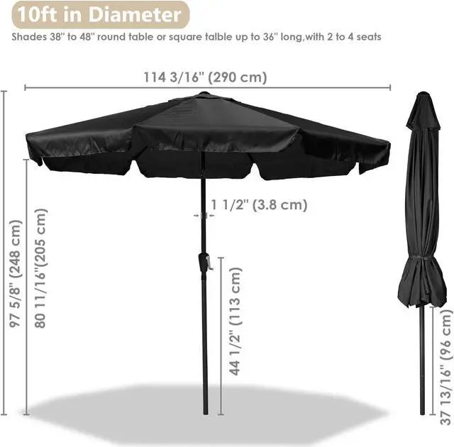 Alt view image 6 of 7 - 10Ft 8 Rib Outdoor Patio Umbrella Market Crank Tilt Button Sunshade Backyard