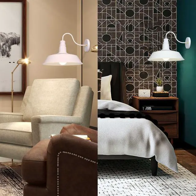 Alt view image 3 of 7 - Yescom Retro Vintage Industrial Wall Sconce Gooseneck Barn Light Metal Shade 2 Pack