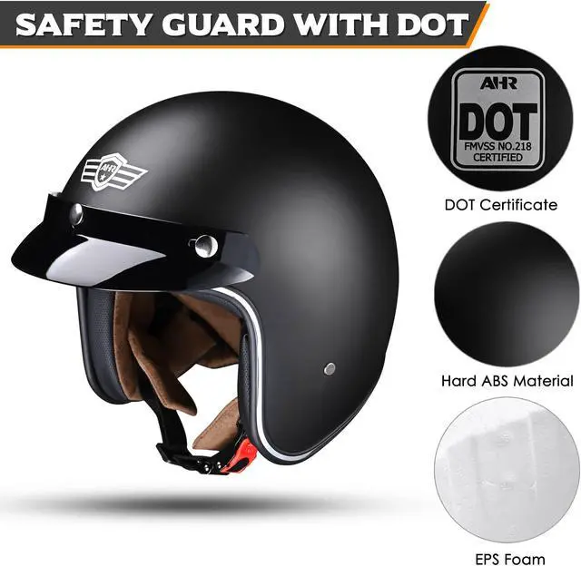 Alt view image 2 of 7 - AHR RUN-O5 Retro 3/4 Open Face Motorcycle Helmet DOT Visor Scooter Cruiser XL