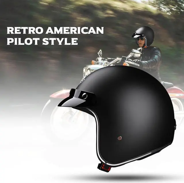 Alt view image 6 of 7 - AHR RUN-O5 Retro 3/4 Open Face Motorcycle Helmet DOT Visor Scooter Cruiser XL