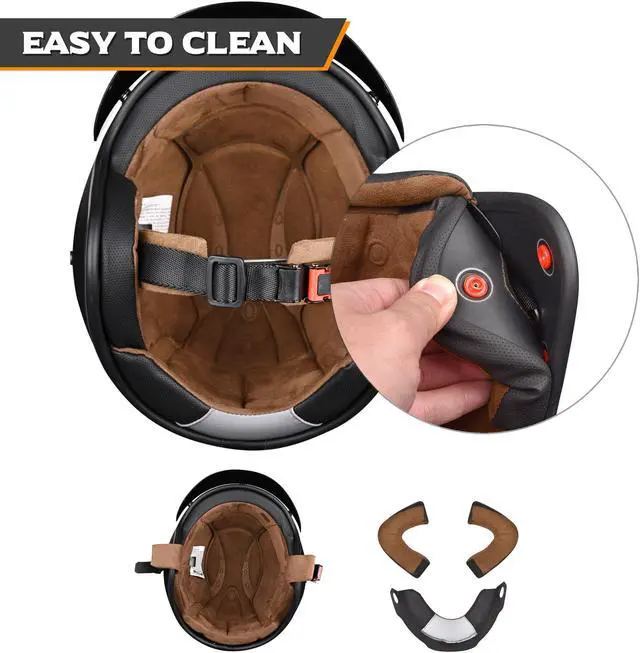 Alt view image 7 of 7 - AHR RUN-O5 Retro 3/4 Open Face Motorcycle Helmet DOT Visor Scooter Cruiser XL