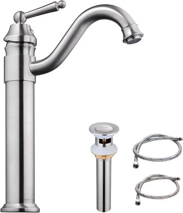 Main image of Aquaterior Vessel Sink Faucet Single Handle Brushed Nickel Pop Up Drain Bathroom